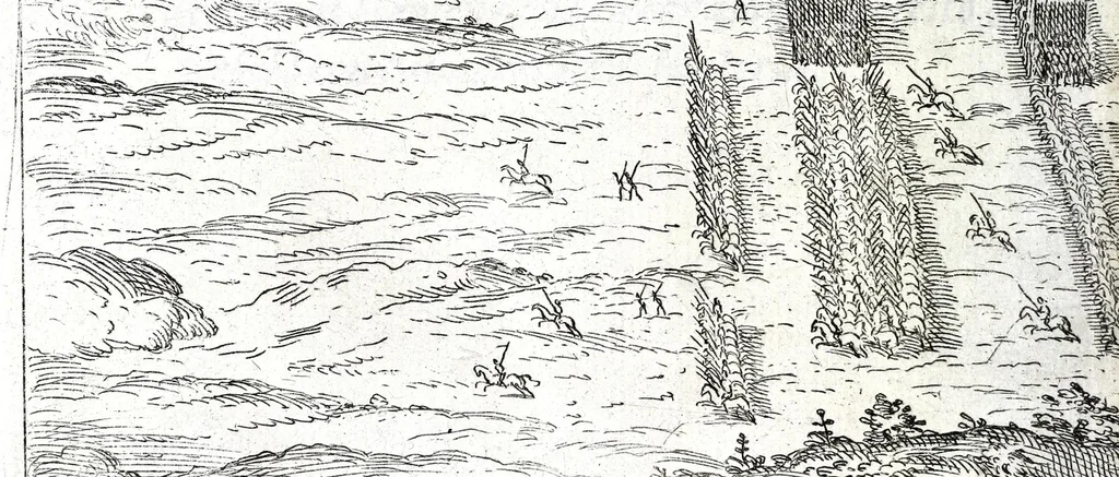 An illustration from I commentari di C. Givlio Cesare : con le figvre in rame de gli alloggiamenti, de' fatti d'arme, delle circonuallationi delle città, & di molte altre cose notabili descritte in essi, 1598, leaf 546
