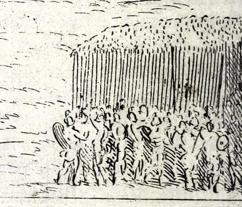 An illustration from I commentari di C. Givlio Cesare : con le figvre in rame de gli alloggiamenti, de' fatti d'arme, delle circonuallationi delle città, & di molte altre cose notabili descritte in essi, 1598, leaf 62