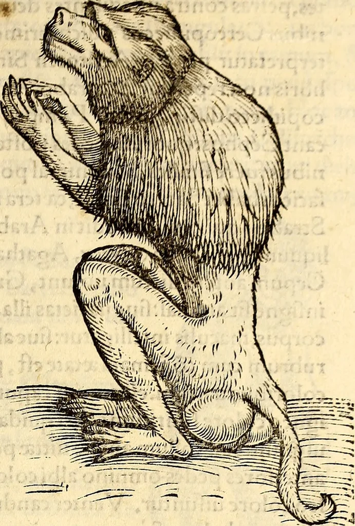 An illustration from Icones animalium quadrupedum uiuiparorum et ouiparorum : quae in Historiae animalium Conradi Gesneri libro I. et II. describuntur, cum nomenclaturis singulorum latinis, graecis, italicis, gallicis, et germanicis plerunque, et aliarum quoque linguarum, certis ordinibus digestae, 1560, leaf 102