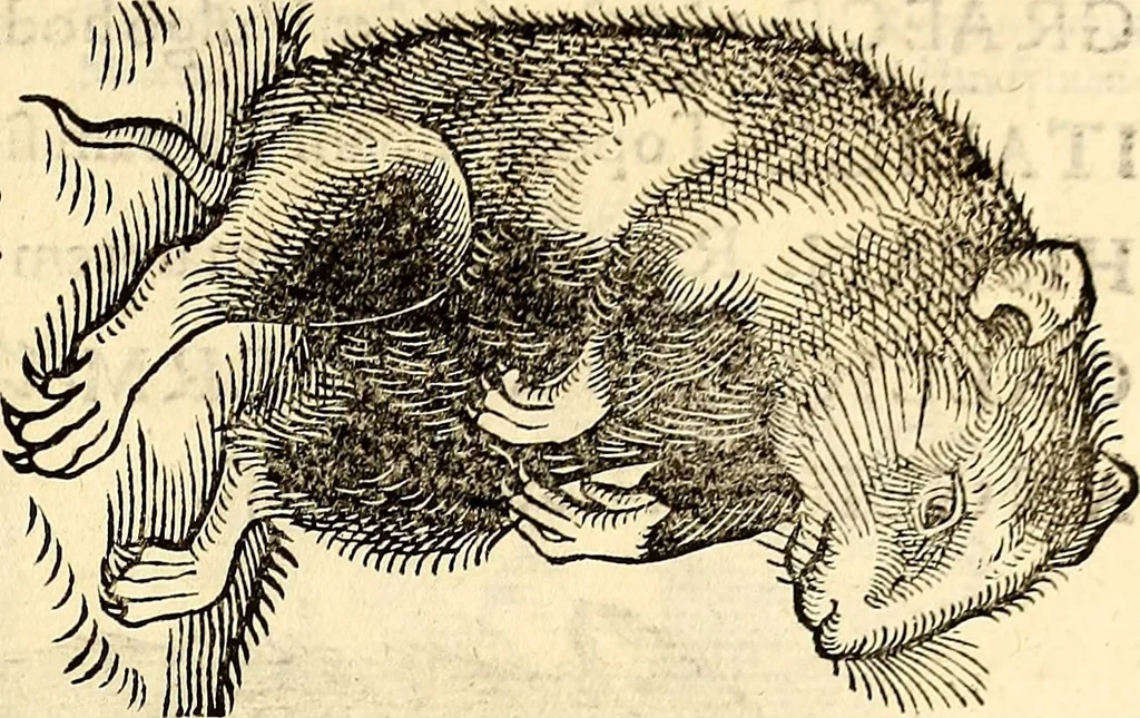 An illustration from Icones animalium quadrupedum uiuiparorum et ouiparorum : quae in Historiae animalium Conradi Gesneri libro I. et II. describuntur, cum nomenclaturis singulorum latinis, graecis, italicis, gallicis, et germanicis plerunque, et aliarum quoque linguarum, certis ordinibus digestae, 1560, leaf 122