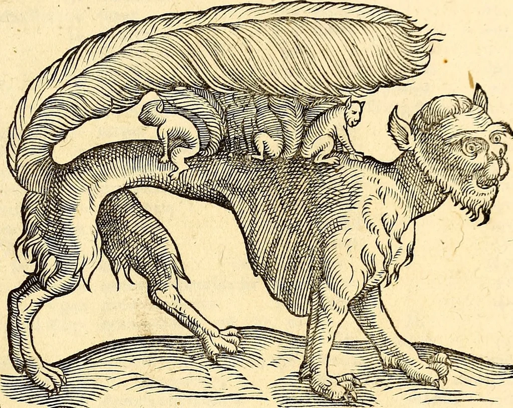 An illustration from Icones animalium quadrupedum uiuiparorum et ouiparorum : quae in Historiae animalium Conradi Gesneri libro I. et II. describuntur, cum nomenclaturis singulorum latinis, graecis, italicis, gallicis, et germanicis plerunque, et aliarum quoque linguarum, certis ordinibus digestae, 1560, leaf 136