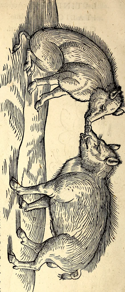 An illustration from Icones animalium quadrupedum uiuiparorum et ouiparorum : quae in Historiae animalium Conradi Gesneri libro I. et II. describuntur, cum nomenclaturis singulorum latinis, graecis, italicis, gallicis, et germanicis plerunque, et aliarum quoque linguarum, certis ordinibus digestae, 1560, leaf 33