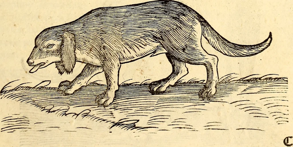 An illustration from Icones animalium quadrupedum uiuiparorum et ouiparorum : quae in Historiae animalium Conradi Gesneri libro I. et II. describuntur, cum nomenclaturis singulorum latinis, graecis, italicis, gallicis, et germanicis plerunque, et aliarum quoque linguarum, certis ordinibus digestae, 1560, leaf 34