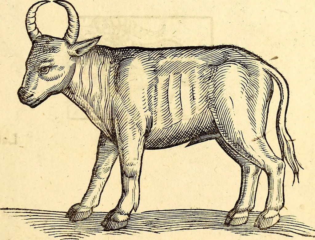 An illustration from Icones animalium quadrupedum uiuiparorum et ouiparorum : quae in Historiae animalium Conradi Gesneri libro I. et II. describuntur, cum nomenclaturis singulorum latinis, graecis, italicis, gallicis, et germanicis plerunque, et aliarum quoque linguarum, certis ordinibus digestae, 1560, leaf 42