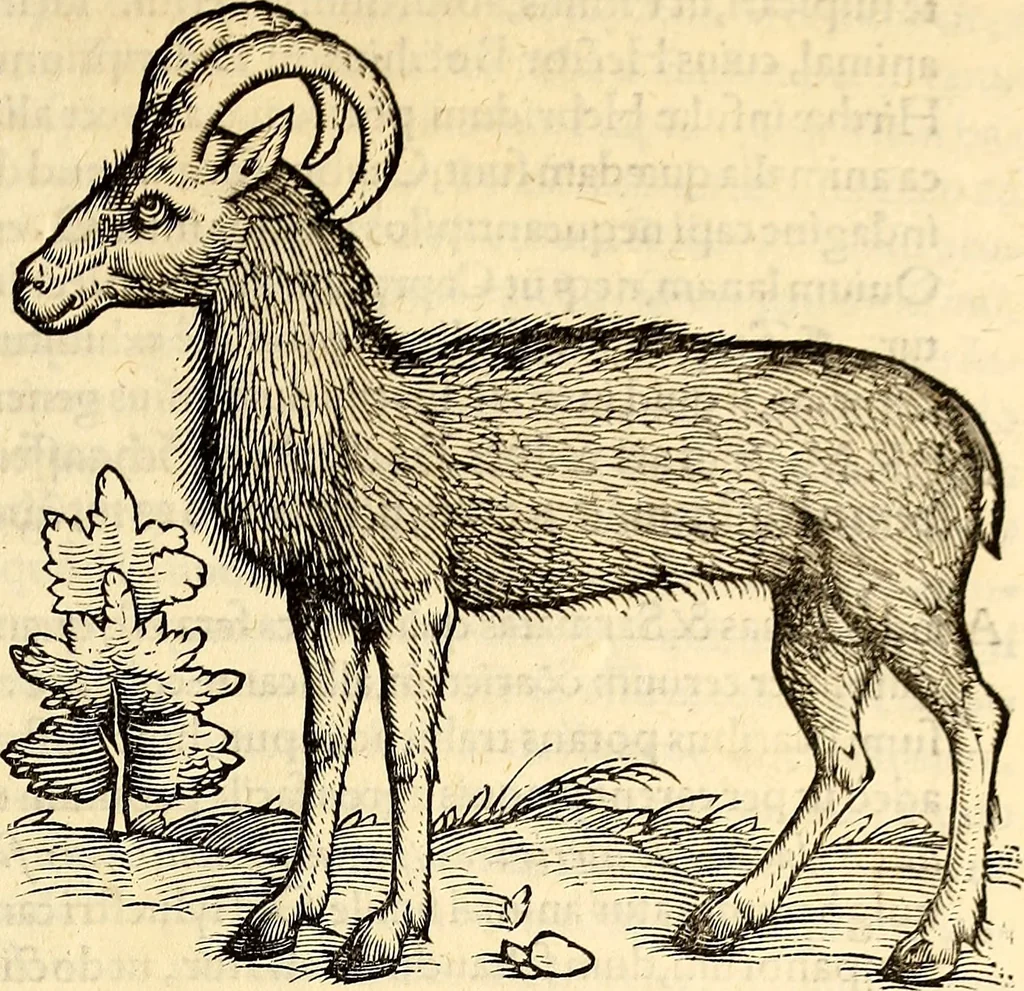 An illustration from Icones animalium quadrupedum uiuiparorum et ouiparorum : quae in Historiae animalium Conradi Gesneri libro I. et II. describuntur, cum nomenclaturis singulorum latinis, graecis, italicis, gallicis, et germanicis plerunque, et aliarum quoque linguarum, certis ordinibus digestae, 1560, leaf 48