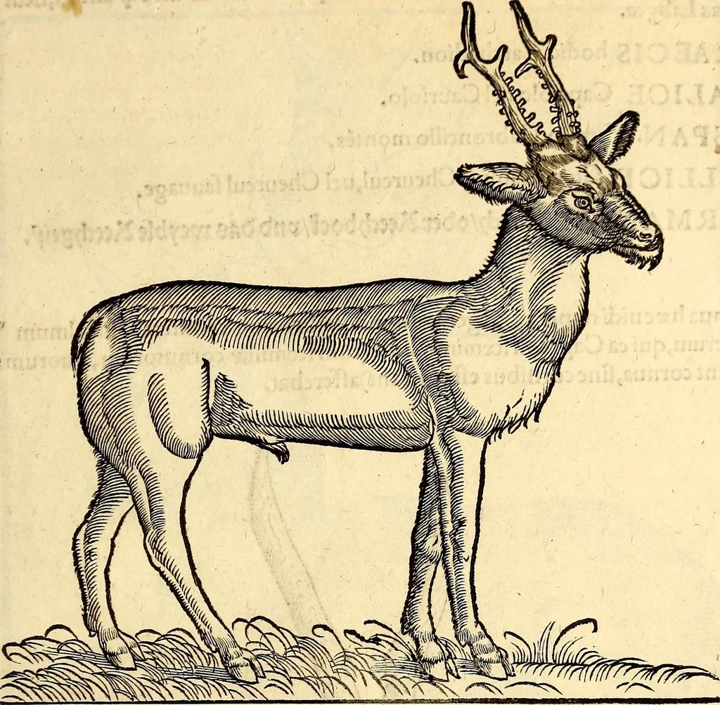 An illustration from Icones animalium quadrupedum uiuiparorum et ouiparorum : quae in Historiae animalium Conradi Gesneri libro I. et II. describuntur, cum nomenclaturis singulorum latinis, graecis, italicis, gallicis, et germanicis plerunque, et aliarum quoque linguarum, certis ordinibus digestae, 1560, leaf 58