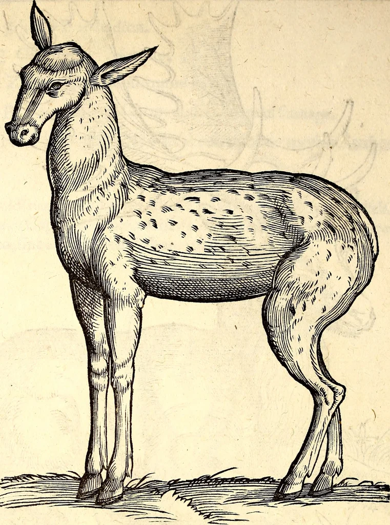 An illustration from Icones animalium quadrupedum uiuiparorum et ouiparorum : quae in Historiae animalium Conradi Gesneri libro I. et II. describuntur, cum nomenclaturis singulorum latinis, graecis, italicis, gallicis, et germanicis plerunque, et aliarum quoque linguarum, certis ordinibus digestae, 1560, leaf 61