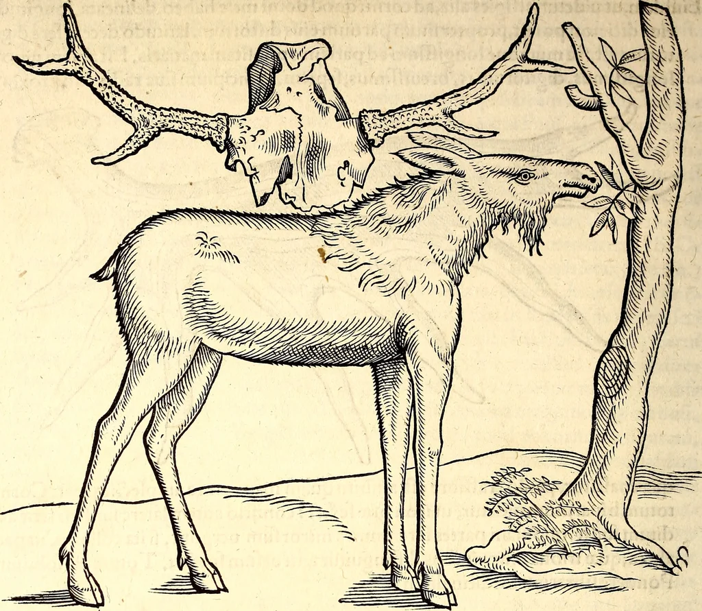 An illustration from Icones animalium quadrupedum uiuiparorum et ouiparorum : quae in Historiae animalium Conradi Gesneri libro I. et II. describuntur, cum nomenclaturis singulorum latinis, graecis, italicis, gallicis, et germanicis plerunque, et aliarum quoque linguarum, certis ordinibus digestae, 1560, leaf 65