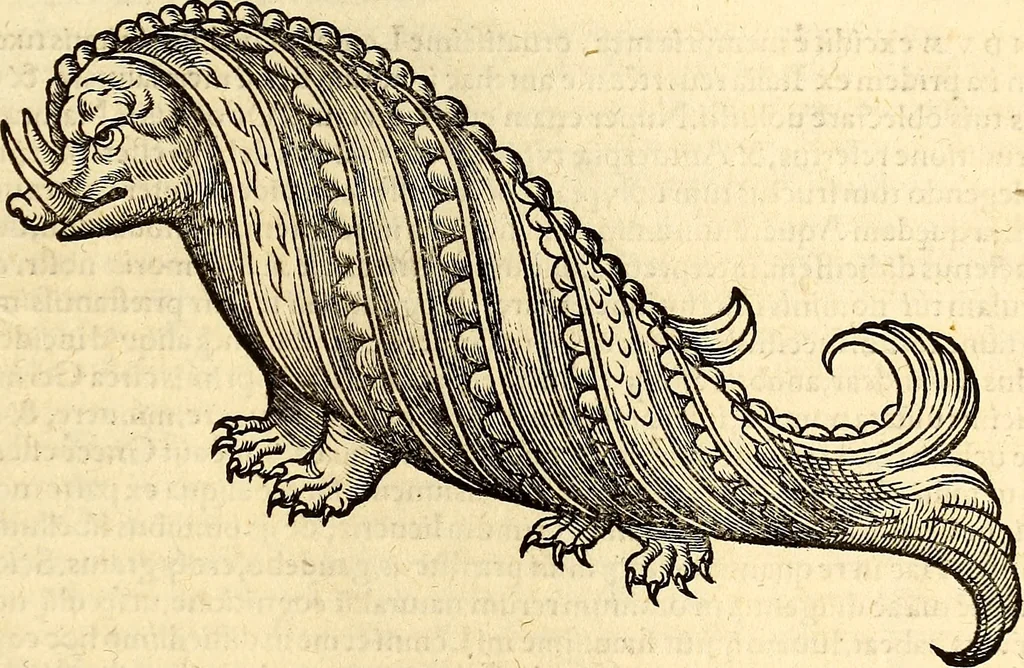 An illustration from Icones animalium quadrupedum uiuiparorum et ouiparorum : quae in Historiae animalium Conradi Gesneri libro I. et II. describuntur, cum nomenclaturis singulorum latinis, graecis, italicis, gallicis, et germanicis plerunque, et aliarum quoque linguarum, certis ordinibus digestae, 1560, leaf 690