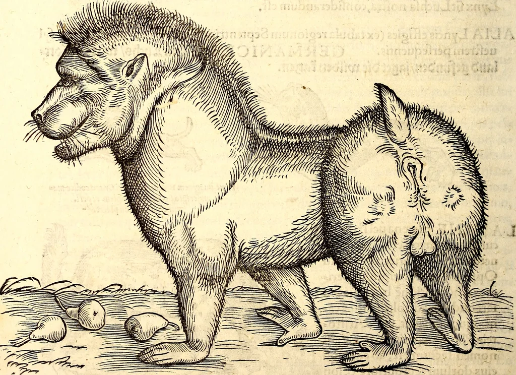 An illustration from Icones animalium quadrupedum uiuiparorum et ouiparorum : quae in Historiae animalium Conradi Gesneri libro I. et II. describuntur, cum nomenclaturis singulorum latinis, graecis, italicis, gallicis, et germanicis plerunque, et aliarum quoque linguarum, certis ordinibus digestae, 1560, leaf 85