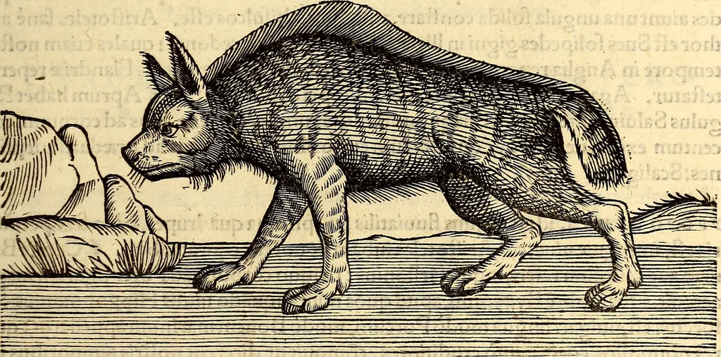 An illustration from Icones animalium quadrupedum uiuiparorum et ouiparorum : quae in Historiae animalium Conradi Gesneri libro I. et II. describuntur, cum nomenclaturis singulorum latinis, graecis, italicis, gallicis, et germanicis plerunque, et aliarum quoque linguarum, certis ordinibus digestae, 1560, leaf 90