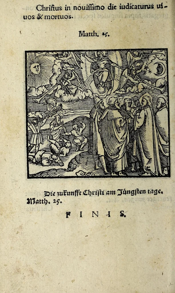 An illustration from Icones catecheseos et virtvtvm ac uitiorum illustratae numeris Iohannis Hofferi cobergensis : item. Historia passionis domini nostri Iesu Christi effigiata, 1558, leaf 102