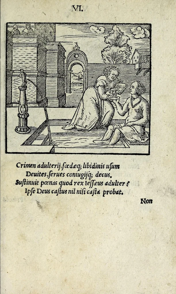 An illustration from Icones catecheseos et virtvtvm ac uitiorum illustratae numeris Iohannis Hofferi cobergensis : item. Historia passionis domini nostri Iesu Christi effigiata, 1558, leaf 19