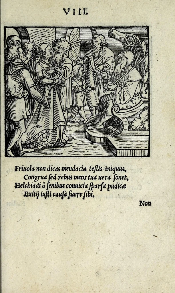 An illustration from Icones catecheseos et virtvtvm ac uitiorum illustratae numeris Iohannis Hofferi cobergensis : item. Historia passionis domini nostri Iesu Christi effigiata, 1558, leaf 21