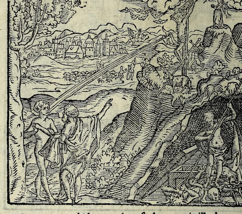 An illustration from Icones catecheseos et virtvtvm ac uitiorum illustratae numeris Iohannis Hofferi cobergensis : item. Historia passionis domini nostri Iesu Christi effigiata, 1558, leaf 24