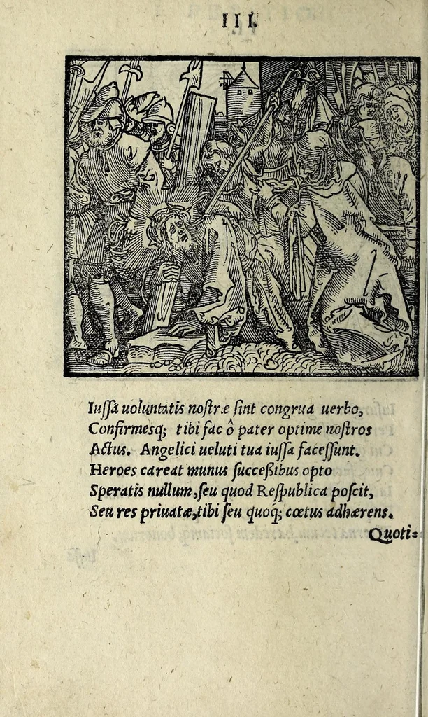 An illustration from Icones catecheseos et virtvtvm ac uitiorum illustratae numeris Iohannis Hofferi cobergensis : item. Historia passionis domini nostri Iesu Christi effigiata, 1558, leaf 36