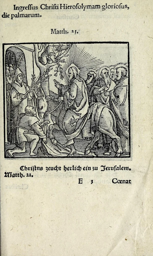 An illustration from Icones catecheseos et virtvtvm ac uitiorum illustratae numeris Iohannis Hofferi cobergensis : item. Historia passionis domini nostri Iesu Christi effigiata, 1558, leaf 77