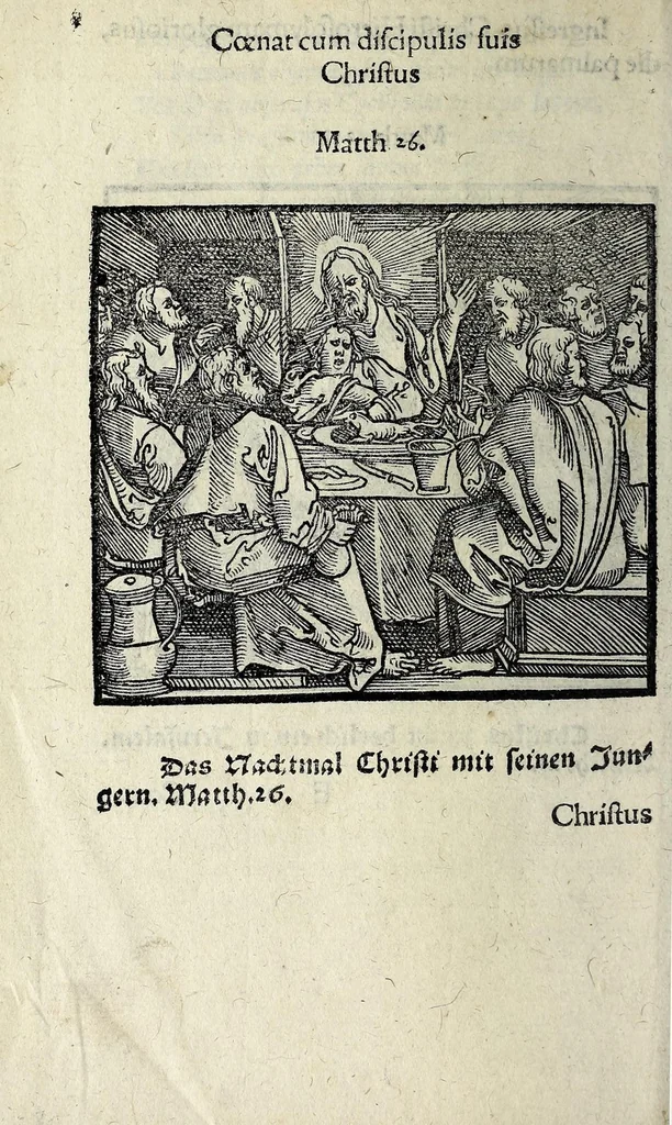 An illustration from Icones catecheseos et virtvtvm ac uitiorum illustratae numeris Iohannis Hofferi cobergensis : item. Historia passionis domini nostri Iesu Christi effigiata, 1558, leaf 78