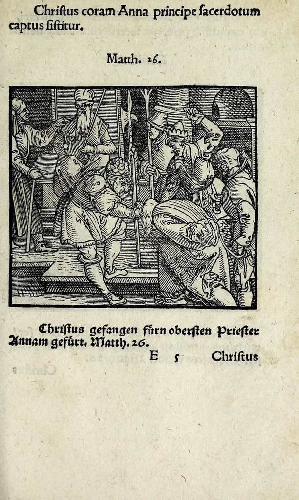 An illustration from Icones catecheseos et virtvtvm ac uitiorum illustratae numeris Iohannis Hofferi cobergensis : item. Historia passionis domini nostri Iesu Christi effigiata, 1558, leaf 81