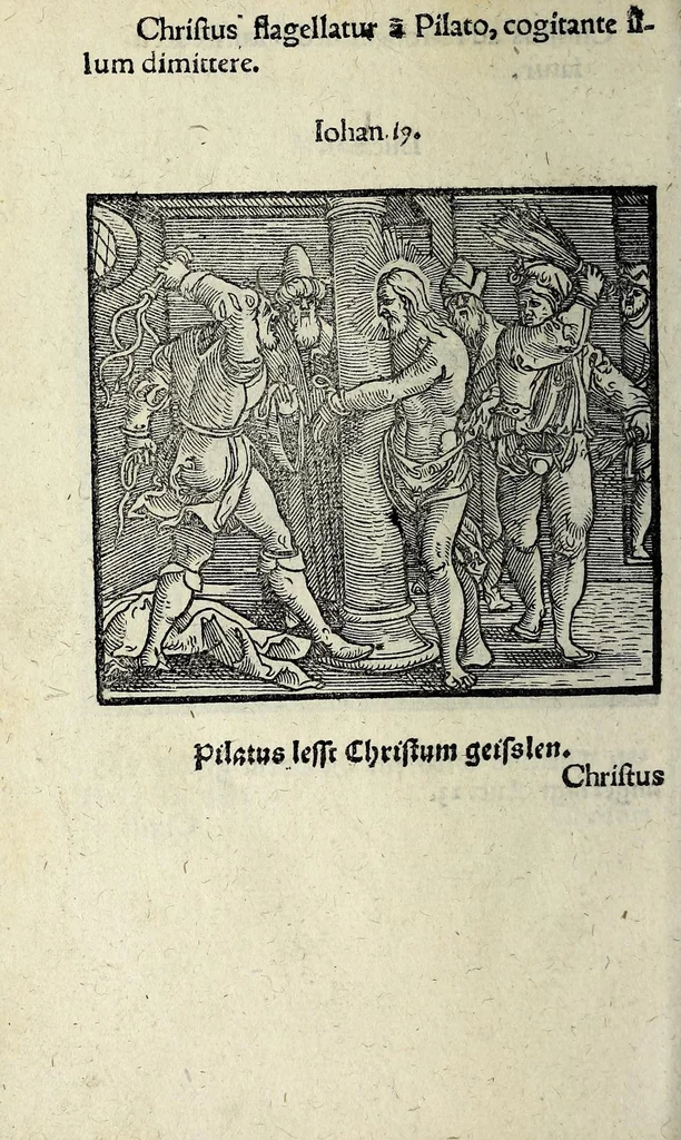 An illustration from Icones catecheseos et virtvtvm ac uitiorum illustratae numeris Iohannis Hofferi cobergensis : item. Historia passionis domini nostri Iesu Christi effigiata, 1558, leaf 86