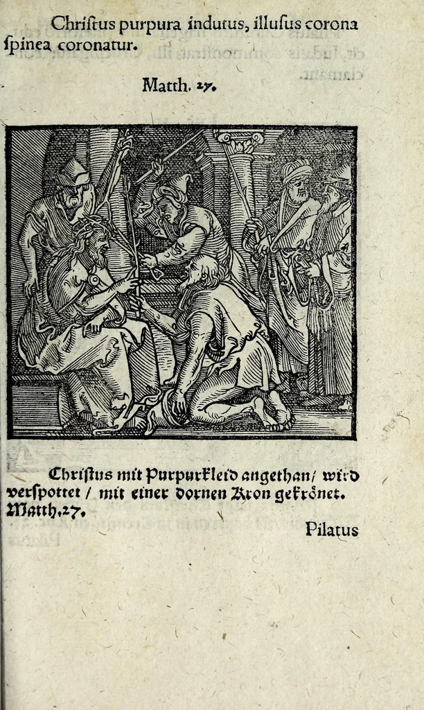 An illustration from Icones catecheseos et virtvtvm ac uitiorum illustratae numeris Iohannis Hofferi cobergensis : item. Historia passionis domini nostri Iesu Christi effigiata, 1558, leaf 87