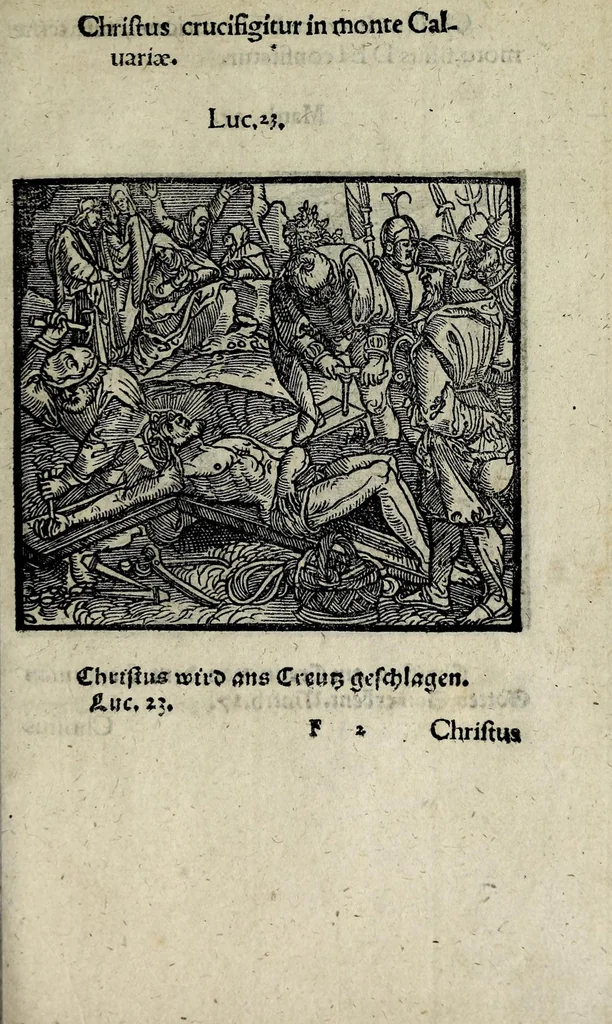 An illustration from Icones catecheseos et virtvtvm ac uitiorum illustratae numeris Iohannis Hofferi cobergensis : item. Historia passionis domini nostri Iesu Christi effigiata, 1558, leaf 91