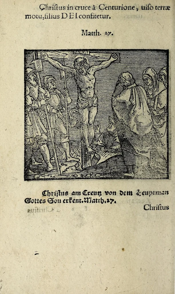 An illustration from Icones catecheseos et virtvtvm ac uitiorum illustratae numeris Iohannis Hofferi cobergensis : item. Historia passionis domini nostri Iesu Christi effigiata, 1558, leaf 92