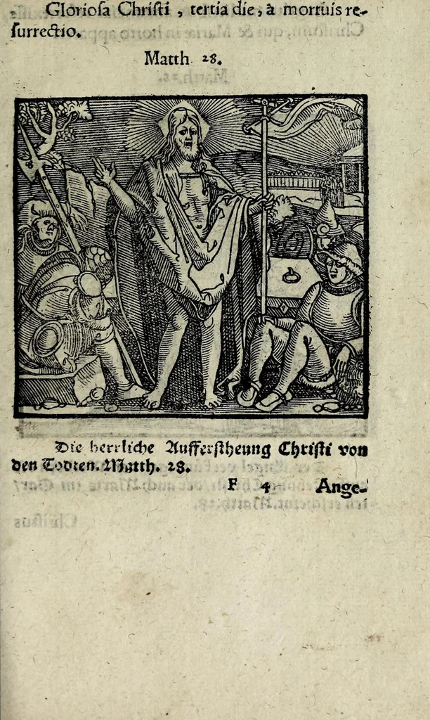 An illustration from Icones catecheseos et virtvtvm ac uitiorum illustratae numeris Iohannis Hofferi cobergensis : item. Historia passionis domini nostri Iesu Christi effigiata, 1558, leaf 95