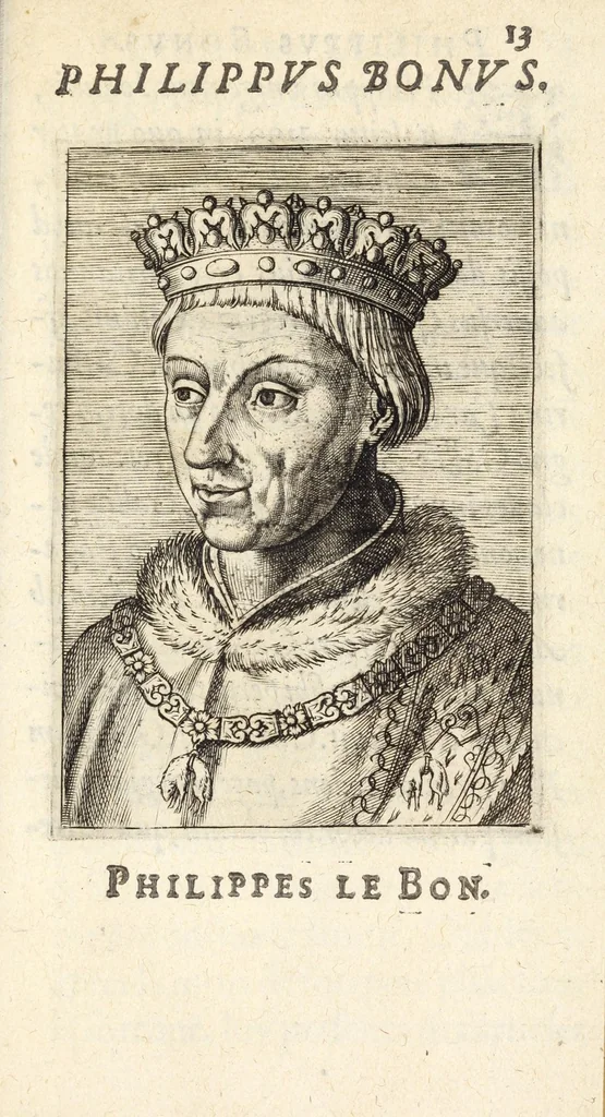 An illustration from Icones et epitaphia qvatvor postremorvm ducum Burgundiae ex augustissima Valesiorum familia = Les povrtraits des qvatre derniers Ducs de Bourgongne, de la royale maison de Valois, 1587, leaf 35