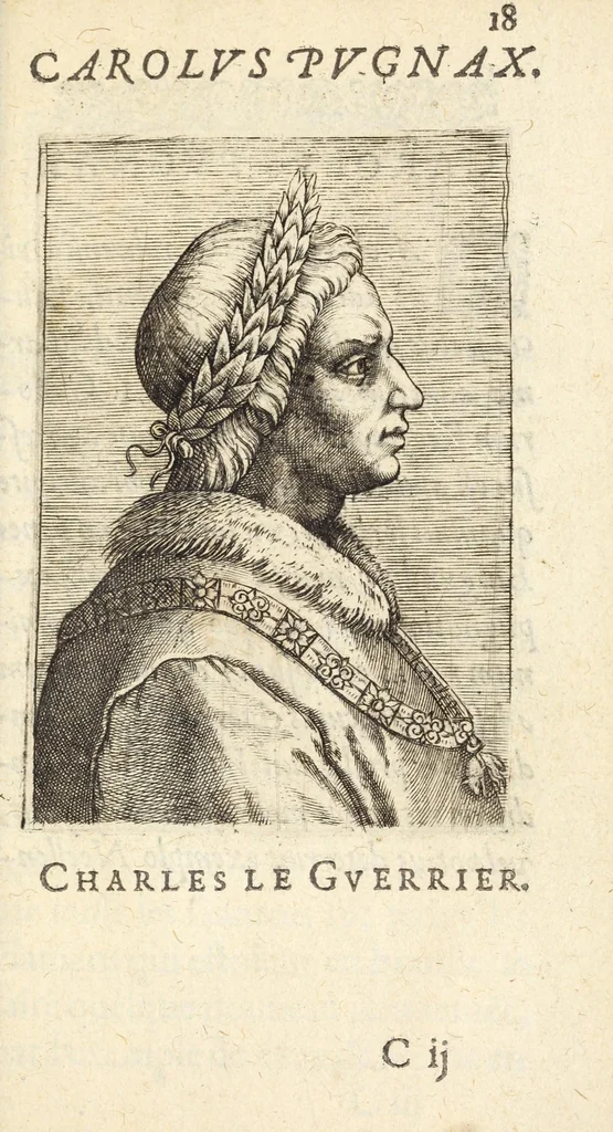 An illustration from Icones et epitaphia qvatvor postremorvm ducum Burgundiae ex augustissima Valesiorum familia = Les povrtraits des qvatre derniers Ducs de Bourgongne, de la royale maison de Valois, 1587, leaf 45