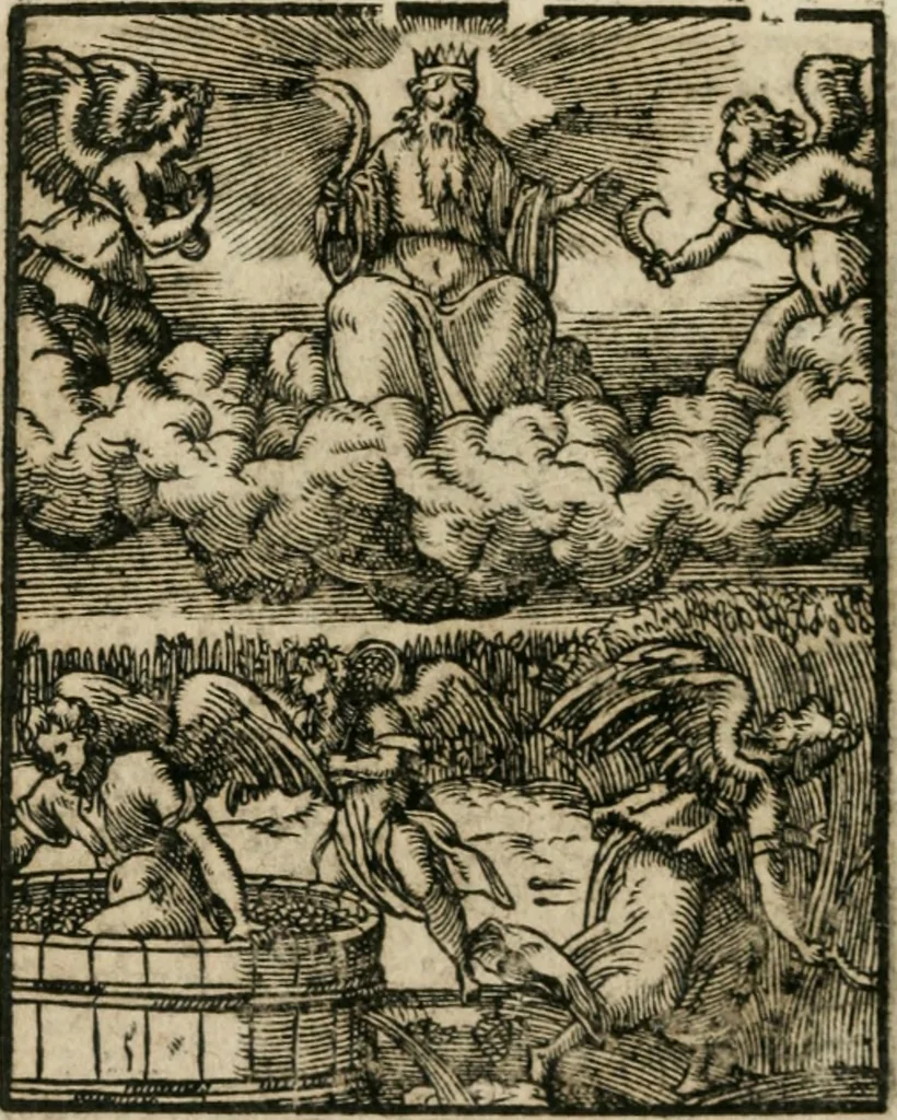 An illustration from Icones historicae Novi Testamenti, carminibus latinis et gallicis illustratae, in quibus exponitur historia in singulis exhibita figuris = Figures historiques du Nouveau Testament, accompagnées de quadrains en latin et en françois, qui exposent l'histoire representée en chaque figure, 1681, leaf 101