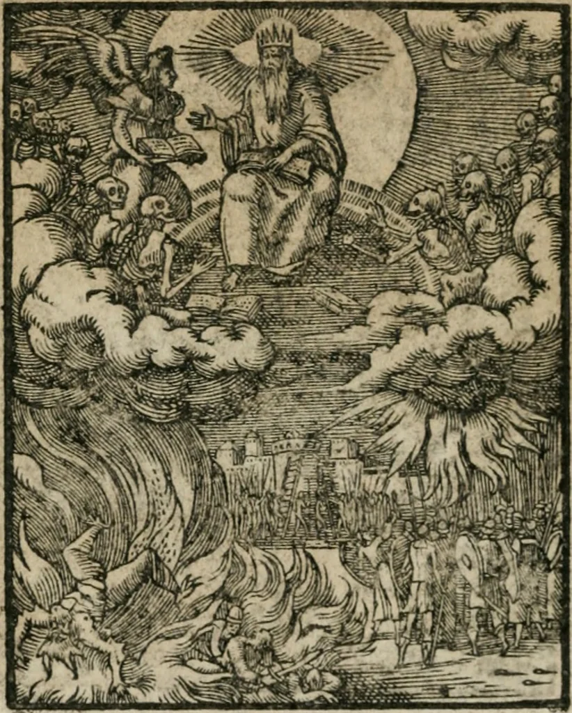 An illustration from Icones historicae Novi Testamenti, carminibus latinis et gallicis illustratae, in quibus exponitur historia in singulis exhibita figuris = Figures historiques du Nouveau Testament, accompagnées de quadrains en latin et en françois, qui exposent l'histoire representée en chaque figure, 1681, leaf 107