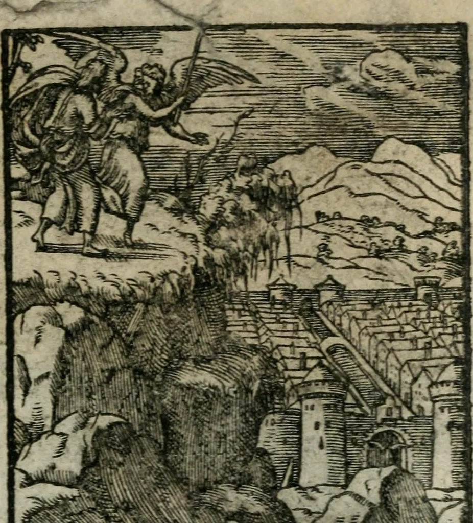 An illustration from Icones historicae Novi Testamenti, carminibus latinis et gallicis illustratae, in quibus exponitur historia in singulis exhibita figuris = Figures historiques du Nouveau Testament, accompagnées de quadrains en latin et en françois, qui exposent l'histoire representée en chaque figure, 1681, leaf 108