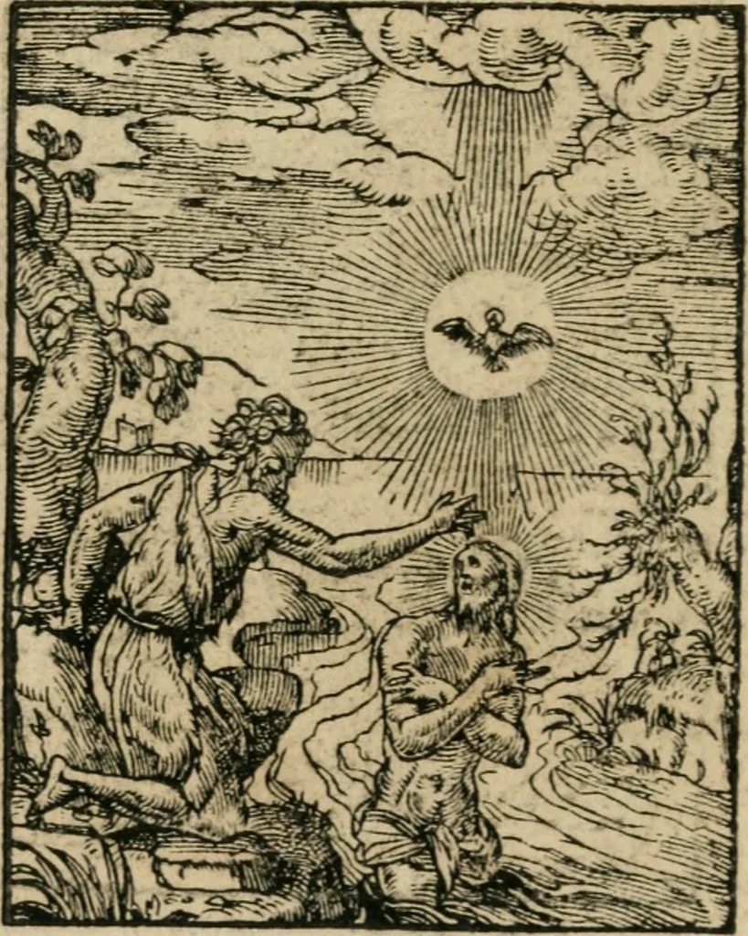An illustration from Icones historicae Novi Testamenti, carminibus latinis et gallicis illustratae, in quibus exponitur historia in singulis exhibita figuris = Figures historiques du Nouveau Testament, accompagnées de quadrains en latin et en françois, qui exposent l'histoire representée en chaque figure, 1681, leaf 21