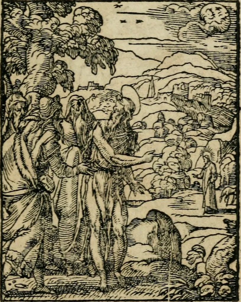 An illustration from Icones historicae Novi Testamenti, carminibus latinis et gallicis illustratae, in quibus exponitur historia in singulis exhibita figuris = Figures historiques du Nouveau Testament, accompagnées de quadrains en latin et en françois, qui exposent l'histoire representée en chaque figure, 1681, leaf 22