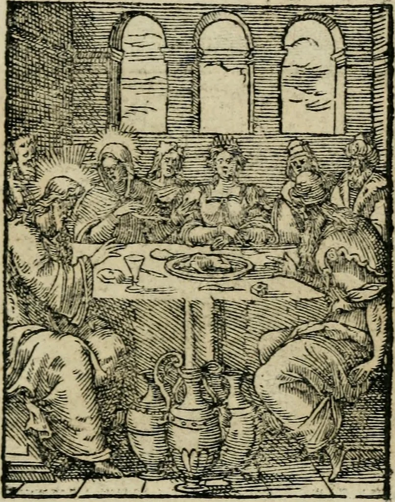 An illustration from Icones historicae Novi Testamenti, carminibus latinis et gallicis illustratae, in quibus exponitur historia in singulis exhibita figuris = Figures historiques du Nouveau Testament, accompagnées de quadrains en latin et en françois, qui exposent l'histoire representée en chaque figure, 1681, leaf 24