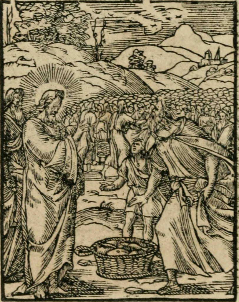 An illustration from Icones historicae Novi Testamenti, carminibus latinis et gallicis illustratae, in quibus exponitur historia in singulis exhibita figuris = Figures historiques du Nouveau Testament, accompagnées de quadrains en latin et en françois, qui exposent l'histoire representée en chaque figure, 1681, leaf 37