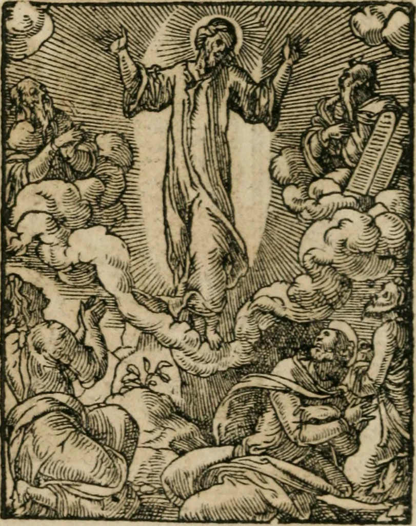 An illustration from Icones historicae Novi Testamenti, carminibus latinis et gallicis illustratae, in quibus exponitur historia in singulis exhibita figuris = Figures historiques du Nouveau Testament, accompagnées de quadrains en latin et en françois, qui exposent l'histoire representée en chaque figure, 1681, leaf 39