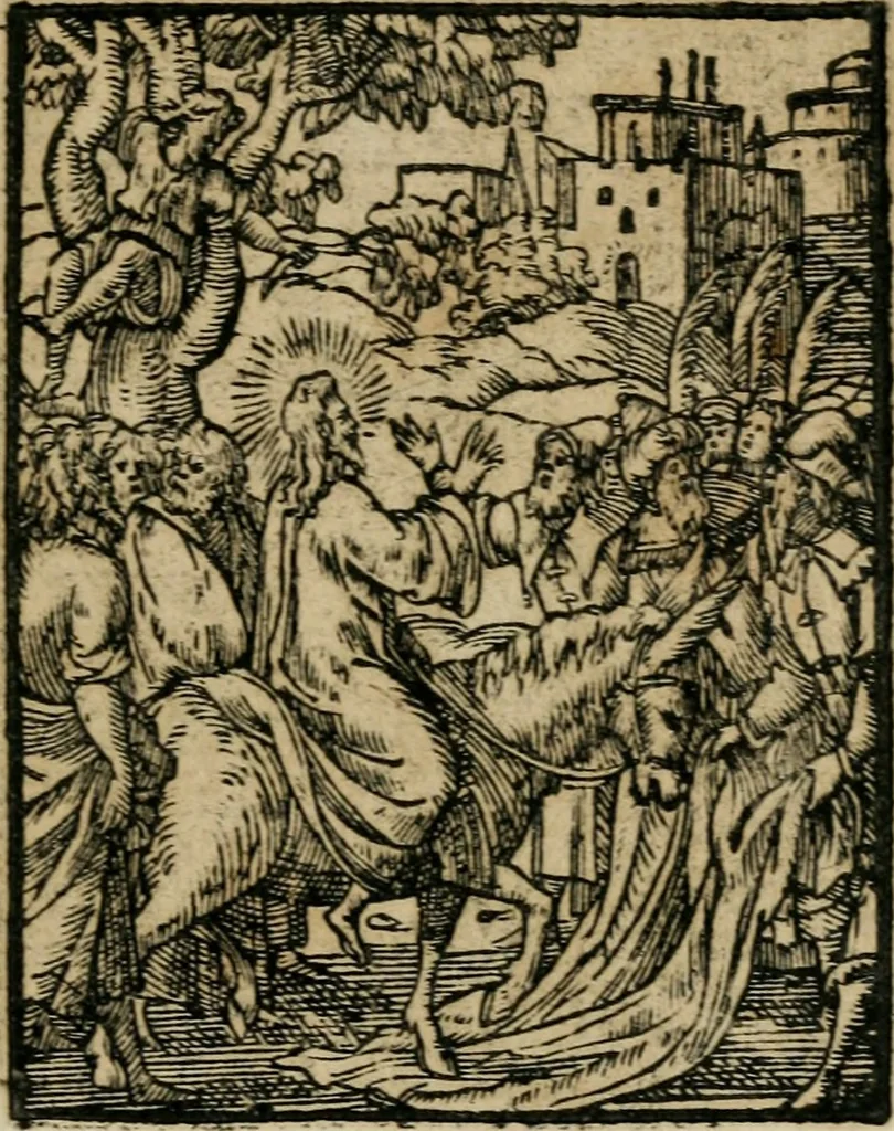 An illustration from Icones historicae Novi Testamenti, carminibus latinis et gallicis illustratae, in quibus exponitur historia in singulis exhibita figuris = Figures historiques du Nouveau Testament, accompagnées de quadrains en latin et en françois, qui exposent l'histoire representée en chaque figure, 1681, leaf 46