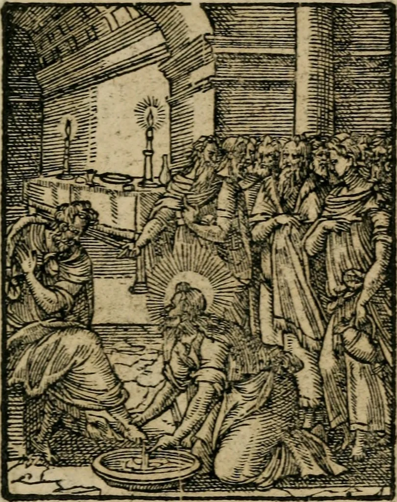 An illustration from Icones historicae Novi Testamenti, carminibus latinis et gallicis illustratae, in quibus exponitur historia in singulis exhibita figuris = Figures historiques du Nouveau Testament, accompagnées de quadrains en latin et en françois, qui exposent l'histoire representée en chaque figure, 1681, leaf 50