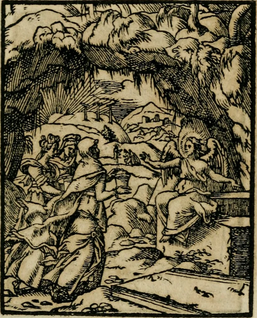 An illustration from Icones historicae Novi Testamenti, carminibus latinis et gallicis illustratae, in quibus exponitur historia in singulis exhibita figuris = Figures historiques du Nouveau Testament, accompagnées de quadrains en latin et en françois, qui exposent l'histoire representée en chaque figure, 1681, leaf 62