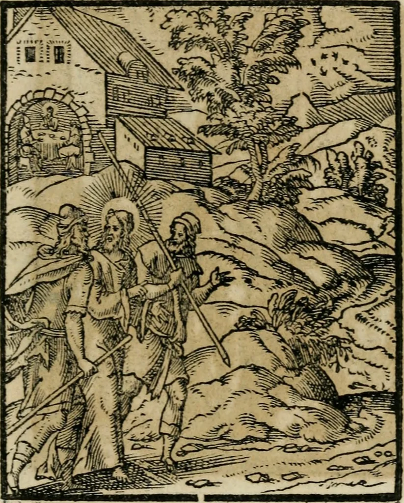 An illustration from Icones historicae Novi Testamenti, carminibus latinis et gallicis illustratae, in quibus exponitur historia in singulis exhibita figuris = Figures historiques du Nouveau Testament, accompagnées de quadrains en latin et en françois, qui exposent l'histoire representée en chaque figure, 1681, leaf 64