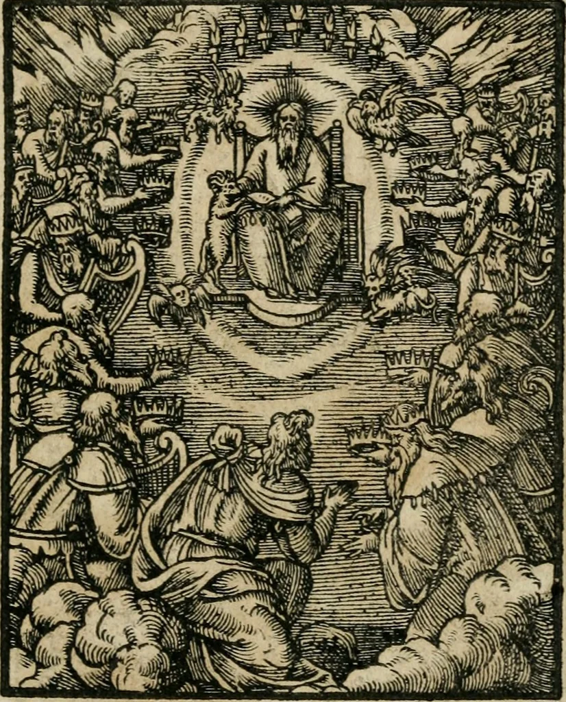 An illustration from Icones historicae Novi Testamenti, carminibus latinis et gallicis illustratae, in quibus exponitur historia in singulis exhibita figuris = Figures historiques du Nouveau Testament, accompagnées de quadrains en latin et en françois, qui exposent l'histoire representée en chaque figure, 1681, leaf 84