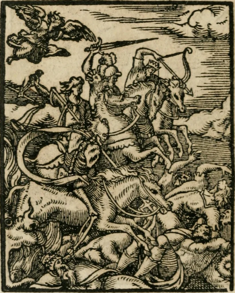 An illustration from Icones historicae Novi Testamenti, carminibus latinis et gallicis illustratae, in quibus exponitur historia in singulis exhibita figuris = Figures historiques du Nouveau Testament, accompagnées de quadrains en latin et en françois, qui exposent l'histoire representée en chaque figure, 1681, leaf 85