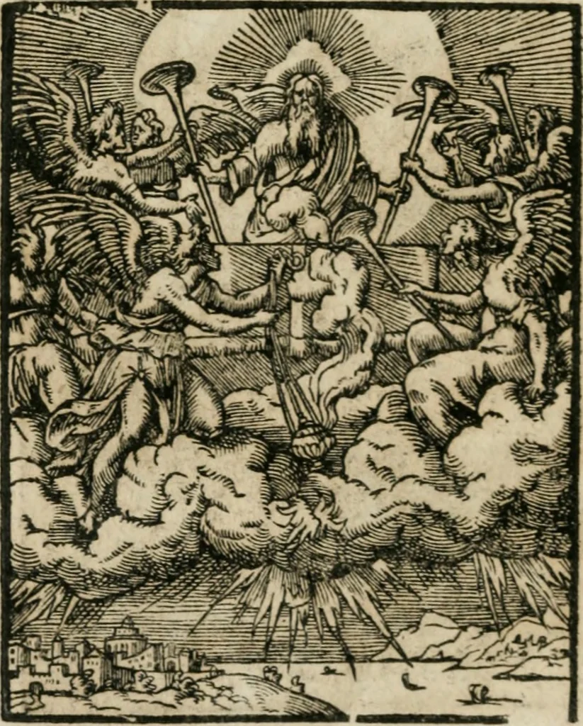 An illustration from Icones historicae Novi Testamenti, carminibus latinis et gallicis illustratae, in quibus exponitur historia in singulis exhibita figuris = Figures historiques du Nouveau Testament, accompagnées de quadrains en latin et en françois, qui exposent l'histoire representée en chaque figure, 1681, leaf 89