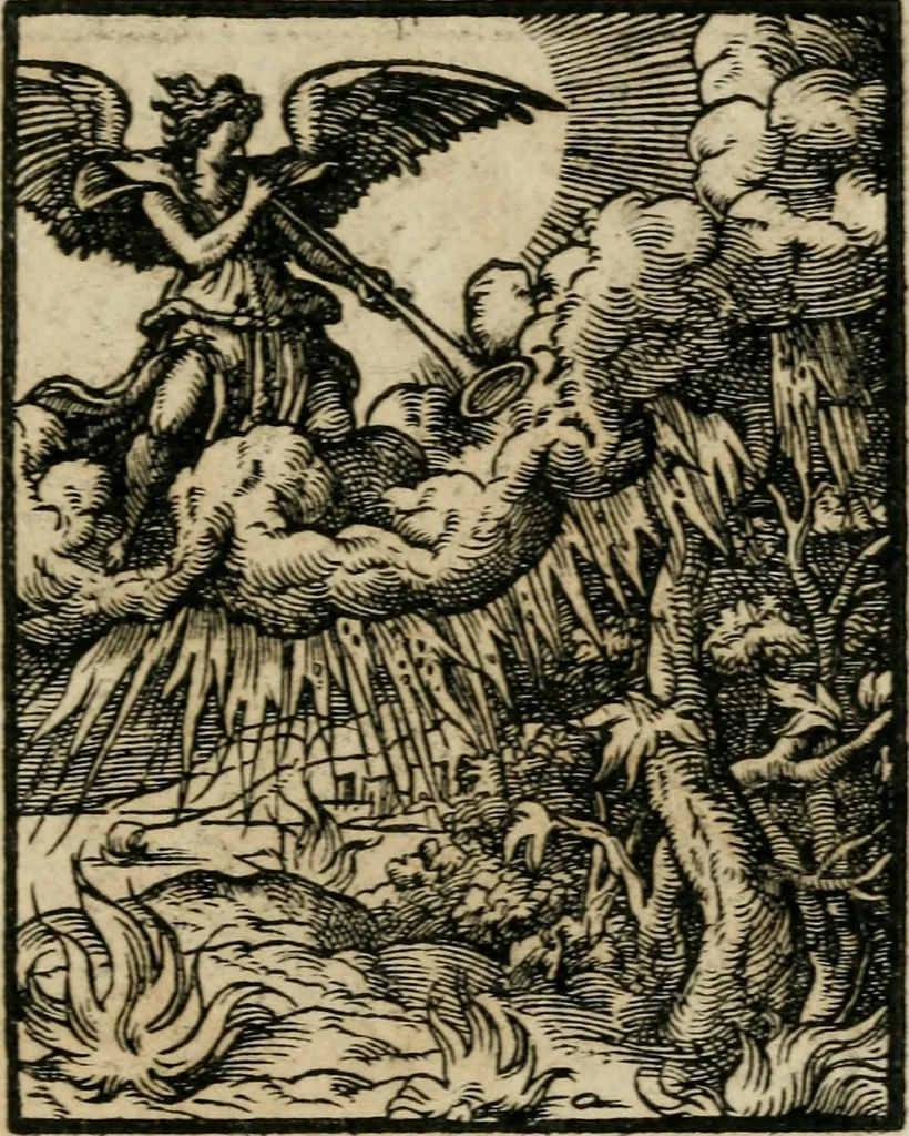 An illustration from Icones historicae Novi Testamenti, carminibus latinis et gallicis illustratae, in quibus exponitur historia in singulis exhibita figuris = Figures historiques du Nouveau Testament, accompagnées de quadrains en latin et en françois, qui exposent l'histoire representée en chaque figure, 1681, leaf 90