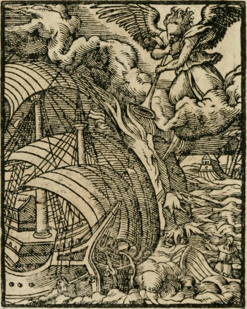 An illustration from Icones historicae Novi Testamenti, carminibus latinis et gallicis illustratae, in quibus exponitur historia in singulis exhibita figuris = Figures historiques du Nouveau Testament, accompagnées de quadrains en latin et en françois, qui exposent l'histoire representée en chaque figure, 1681, leaf 91