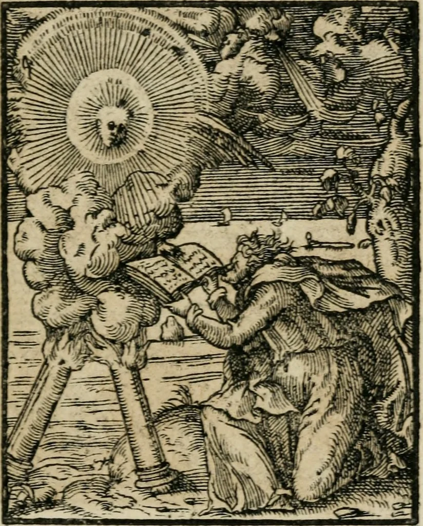 An illustration from Icones historicae Novi Testamenti, carminibus latinis et gallicis illustratae, in quibus exponitur historia in singulis exhibita figuris = Figures historiques du Nouveau Testament, accompagnées de quadrains en latin et en françois, qui exposent l'histoire representée en chaque figure, 1681, leaf 96
