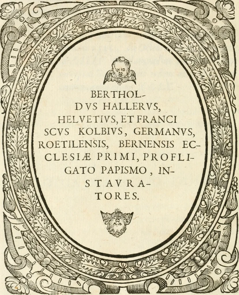 An illustration from Icones, id est, Verae imagines virorvm doctrina simvl et pietate illvstrivm, qvorvm praecipuè ministerio partim bonarum literarum studia sunt restituta, partim vera religio in variis orbis christiani regionibus, nostra patrúmque memoria fuit instaurata: additis eorundem vitae & operae descriptionibus, quibus adiectae sunt nonnullae picturae quas emblemata vocant, 1580, leaf 109