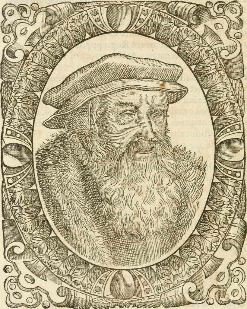 An illustration from Icones, id est, Verae imagines virorvm doctrina simvl et pietate illvstrivm, qvorvm praecipuè ministerio partim bonarum literarum studia sunt restituta, partim vera religio in variis orbis christiani regionibus, nostra patrúmque memoria fuit instaurata: additis eorundem vitae & operae descriptionibus, quibus adiectae sunt nonnullae picturae quas emblemata vocant, 1580, leaf 133